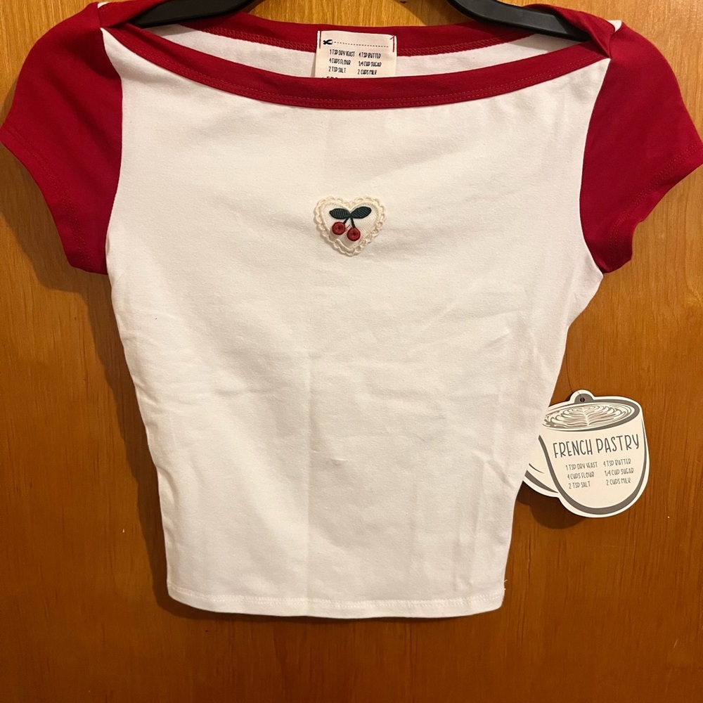 Café Cherry Embroidered Crop Top